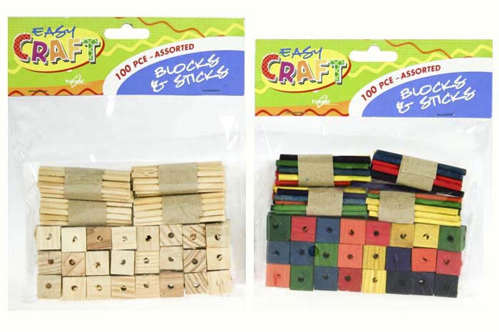 Construction Blocks and Sticks 100 Coloured + 100 Natural
